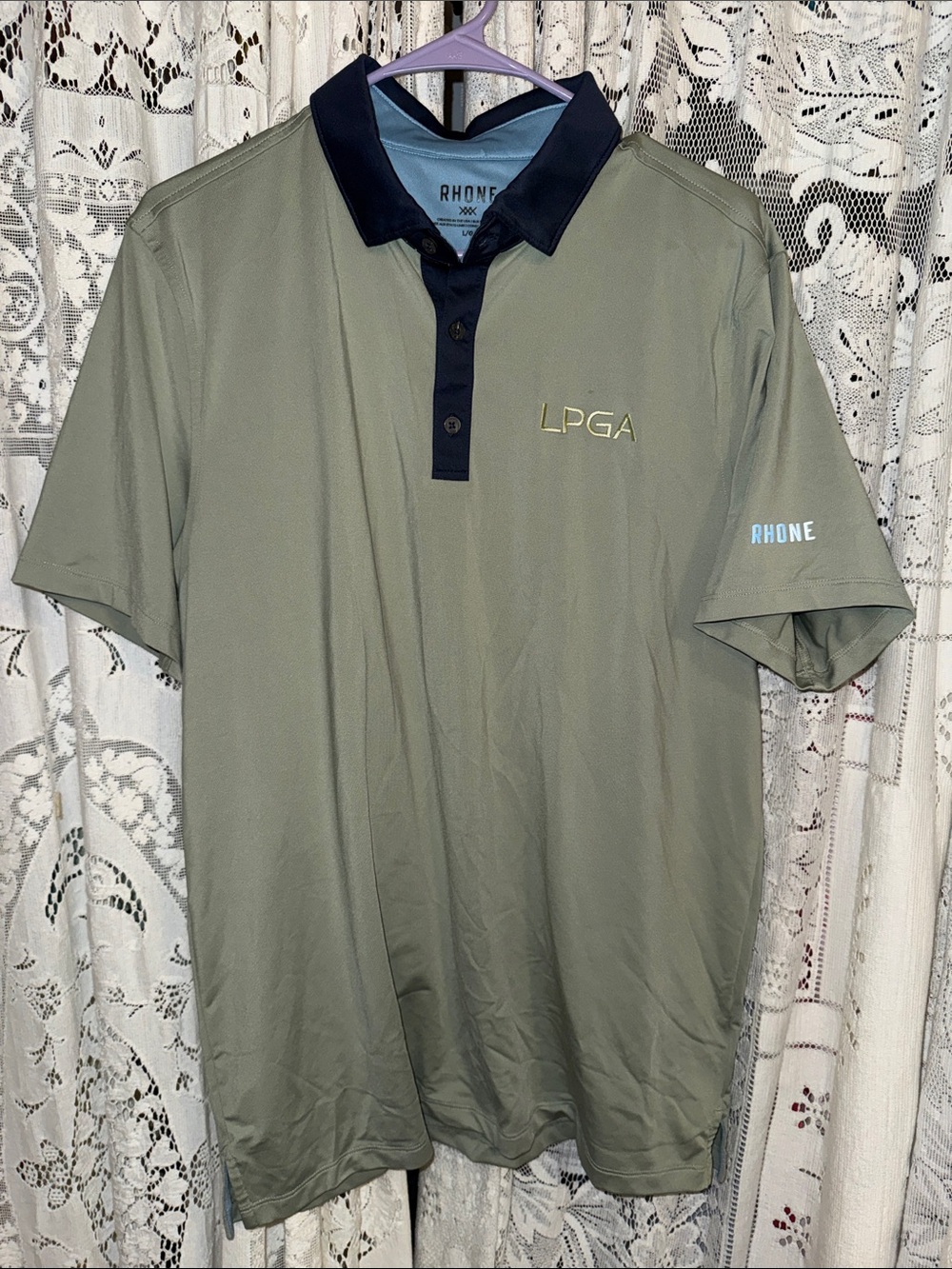 RHONE Olive Green Polo with Navy Trim and LPGA Embroidery